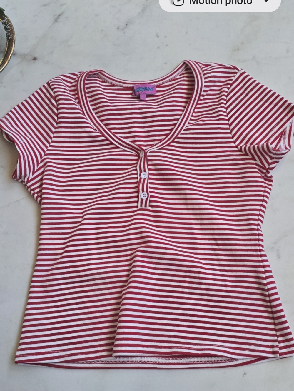 Edikted Red & White Striped Tee Shirt Size Large